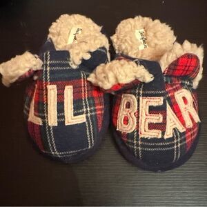 Dearfoam Childrens Unisex Lil Bear Red & Navy Blue Plaid Slippers Size 5-6